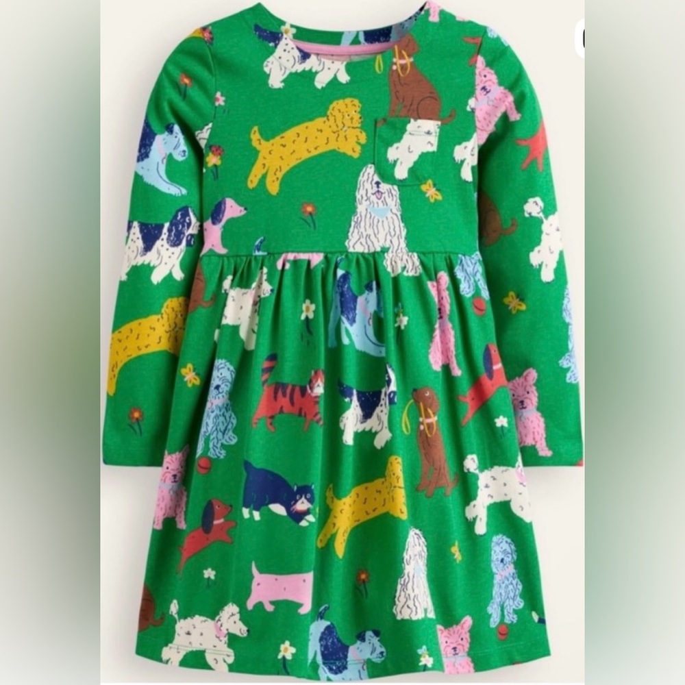 Mini Boden Green Dog Print Dress